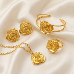 Set of Rose Necklace, Earrings, Bracelet and Ring
